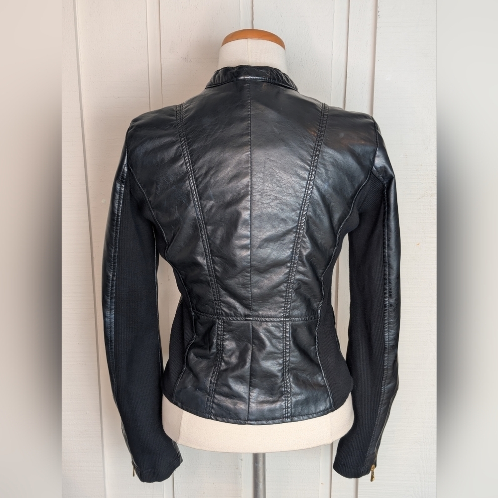 Therapy Faux Leather Jacket Lined Biker Moto Brassy Gold Accents Women Size S - Picture 5 of 17